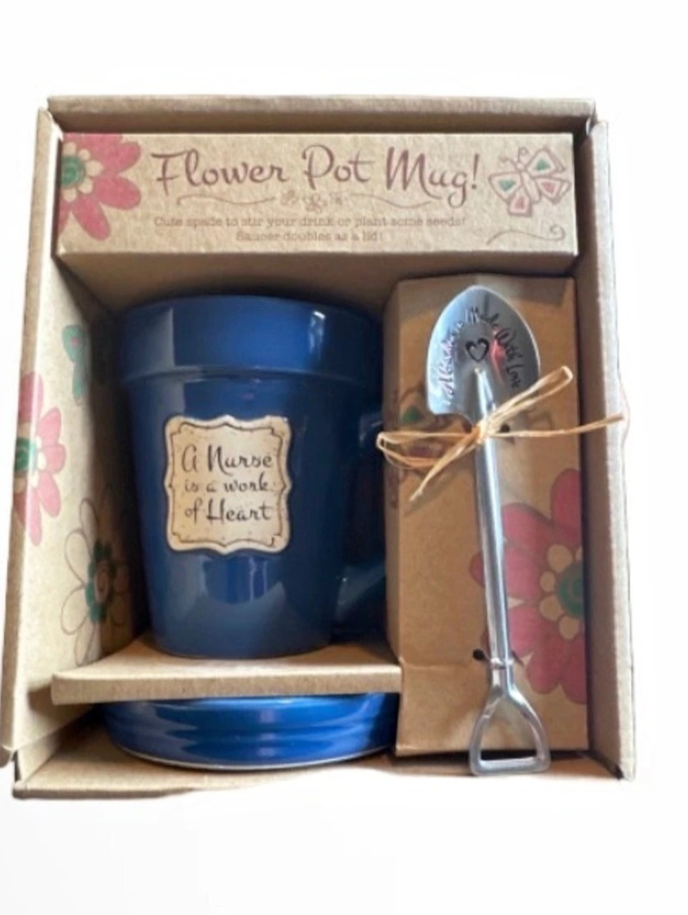Nicole Brayden nurse theme Flower Pot Mug Blue Floral Mug Set NWT